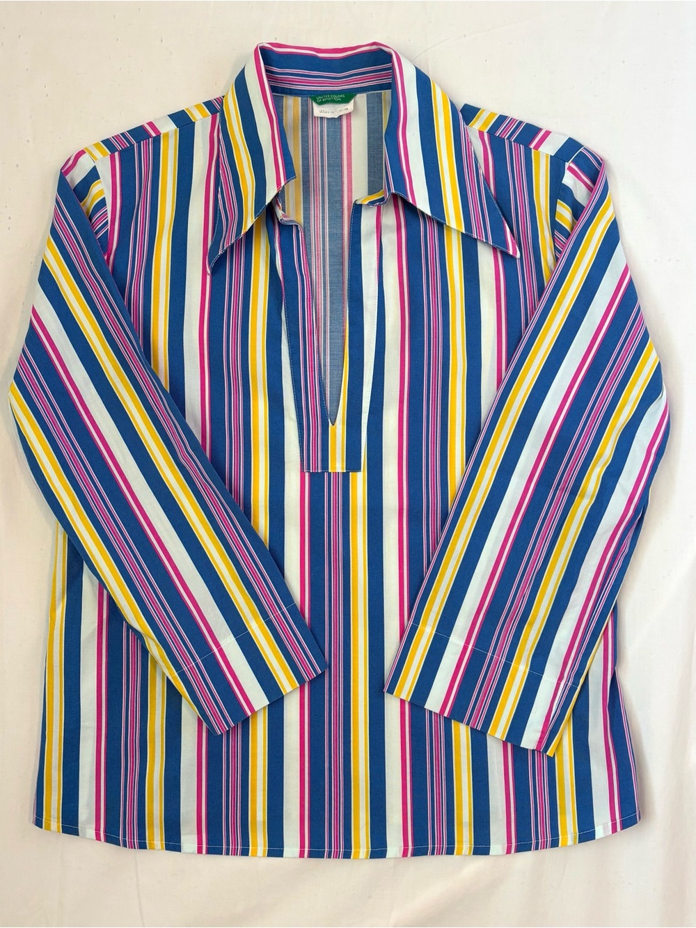 Vintage United Colors of Benetton Striped Dagger Collar Top L